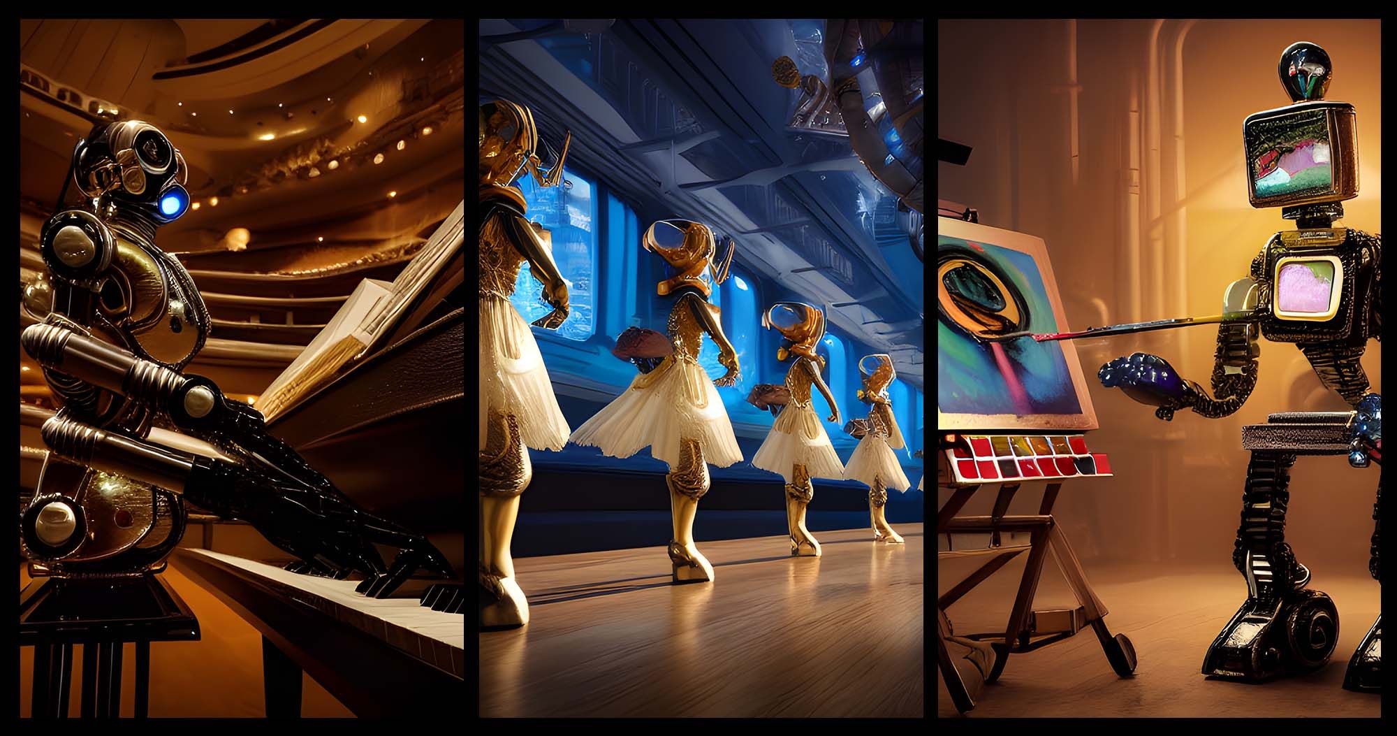 AI generated robots performing human creative tasks