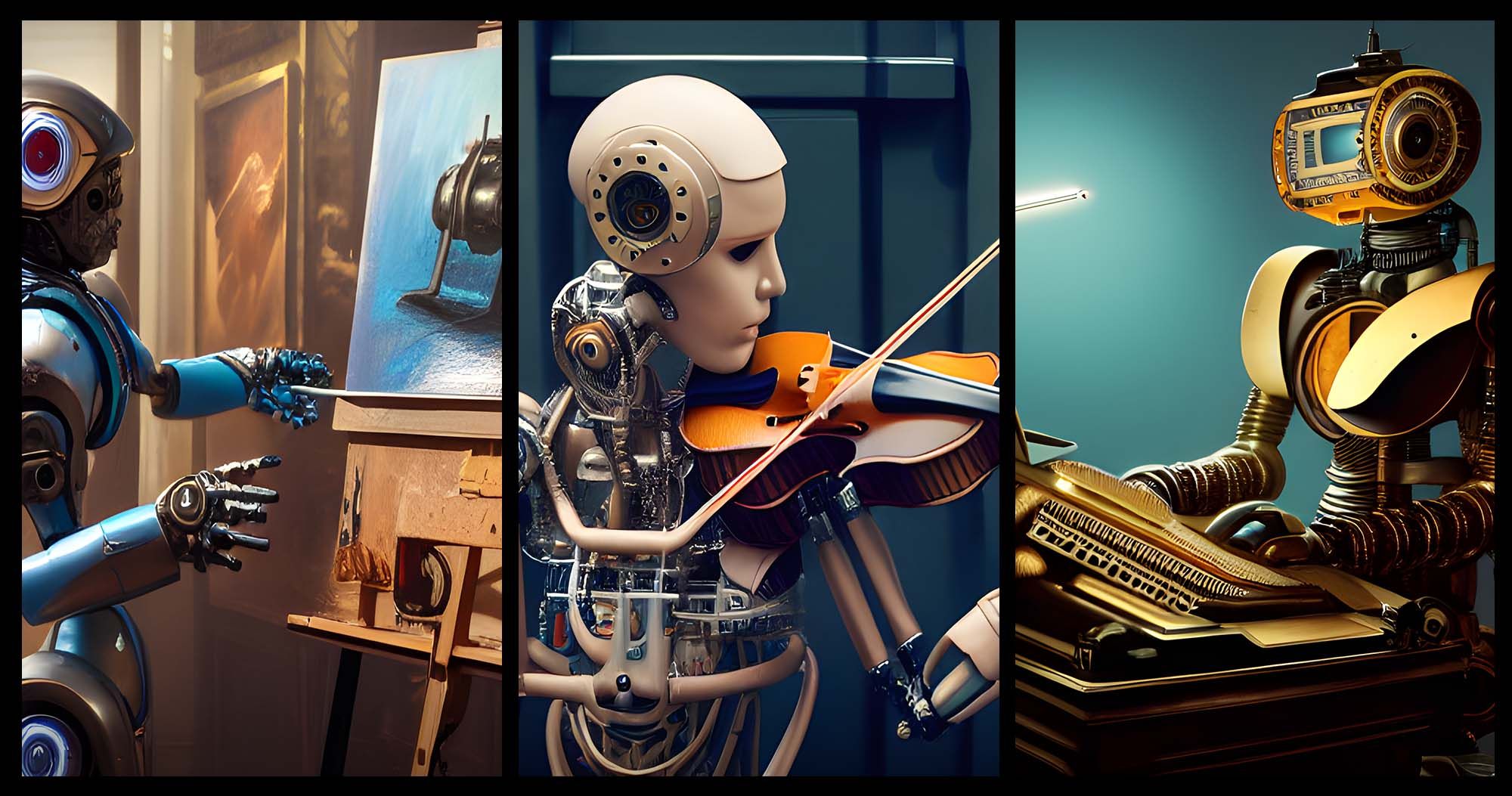 AI generated robots performing human creative tasks